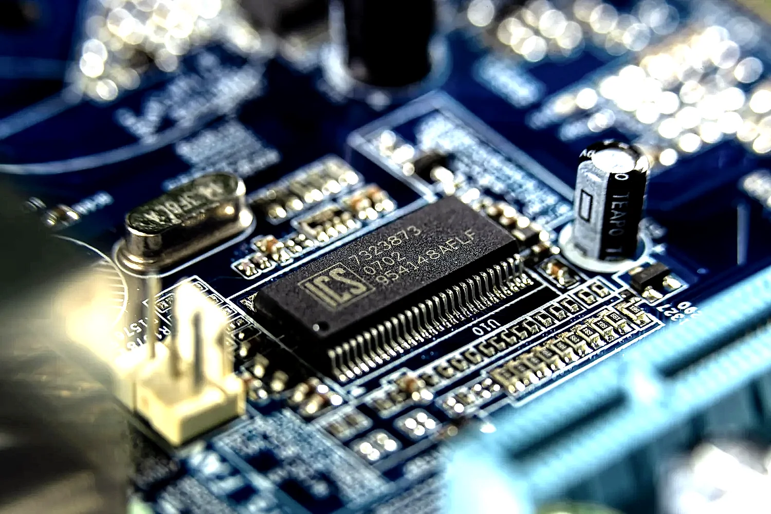 Close detail of a blue enterprise circuit board