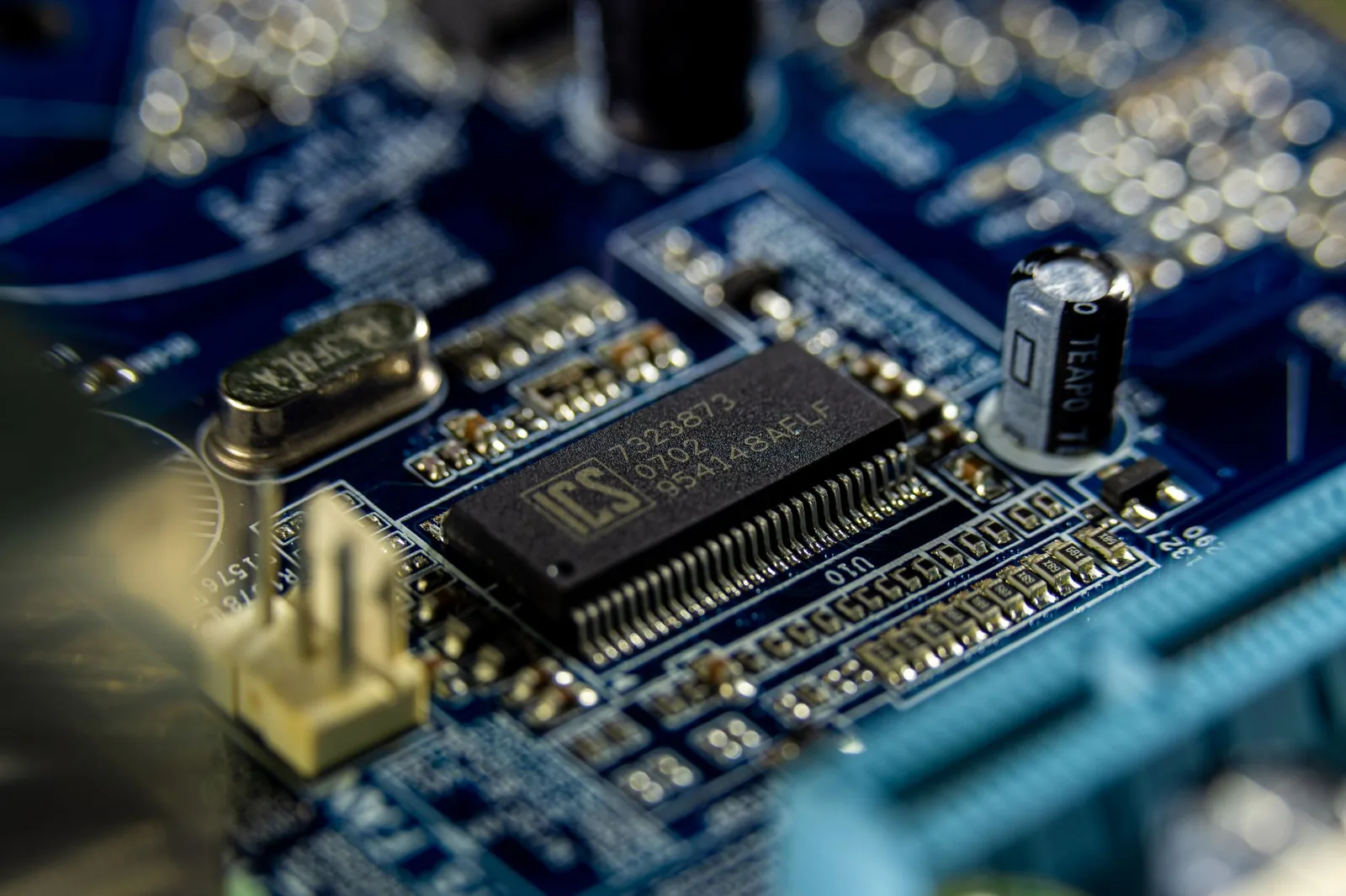 Close detail of a blue enterprise circuit board